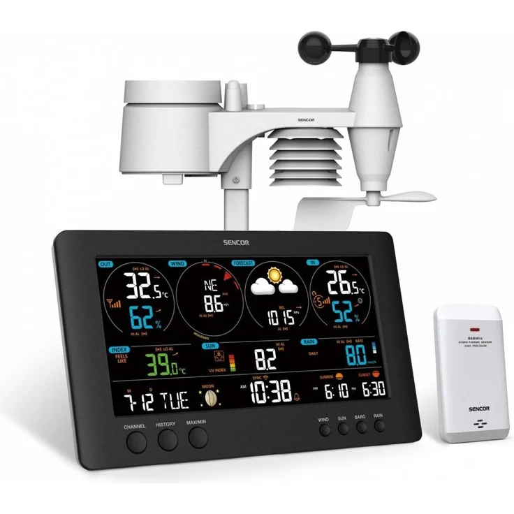 Sencor METEO WiFi-Station SWS 12500, professionelle Wetterstation mit LCD-Display 21,4 cm, Temperatur- und Niederschlagsmessung, Smart Home-kompatibel, Weiss