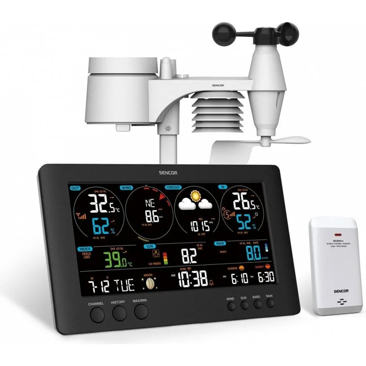 Sencor METEO WiFi-Station SWS 12500, professionelle Wetterstation mit LCD-Display 21,4 cm, Temperatur- und Niederschlagsmessung, Smart Home-kompatibel, Weiss