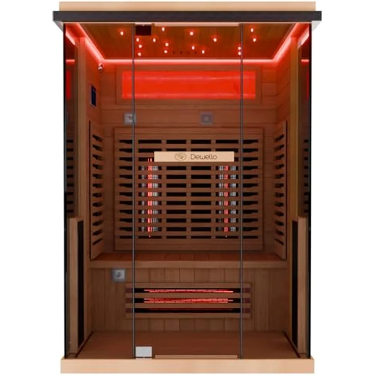 Dewello® Infrarotkabine KENORA 130x105, Infrarotsauna für 1-2 Personen aus Hemlockholz, Dual Therm, Salzsteinoptik – Bild 1