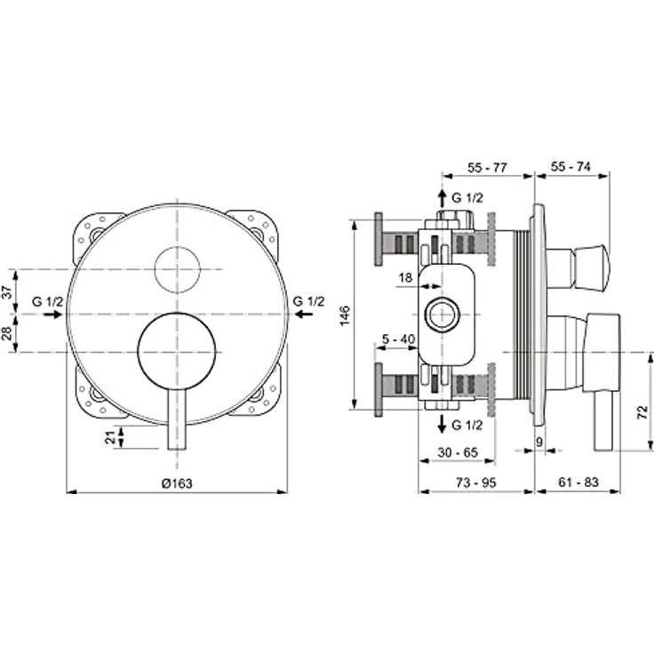 Ideal Standard Ceraline UP-Badewannenarmatur, Schwarz Matt, Rund, mit Click-Kartusche und Heißwassertemperaturbegrenzer – Bild 6