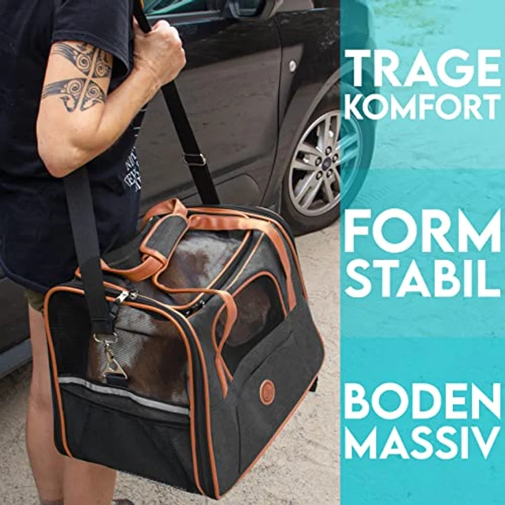 HUND IST KÖNIG® Hundetasche Katzentasche bis 6,5kg - robust & formstabil | Hochwertige Hundetragetasche | Transporttasche Katze - faltbar & leicht zu verstauen | Hundebox Auto Transportbox Katze – Bild 4