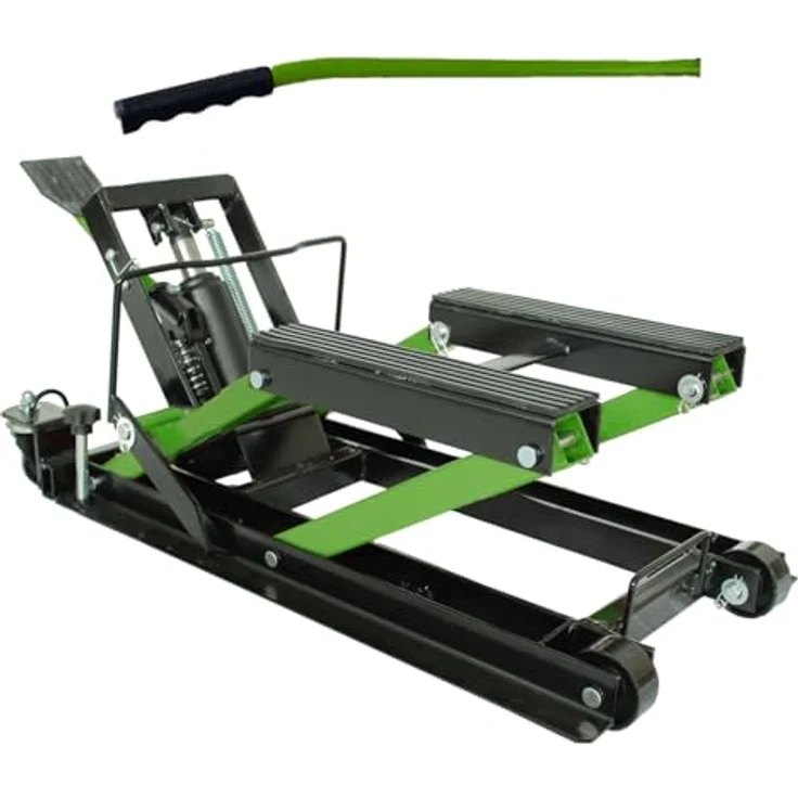 TRUTZHOLM Hydraulikheber Motorradheber 680 kg, stufenlos höhenverstellbar von 120 mm bis 380 mm, mobile Hebebühne mit Ratschen-Spanngurten, vormontiert – Bild 1
