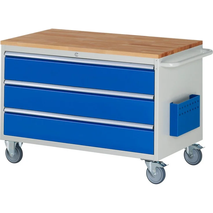RAU Transportwagen Montagewagen 1145x650x795mm, 3 Schubladen mit Teilauszug, lichtgrau/enzianblau, robust und langlebig, Made in Germany