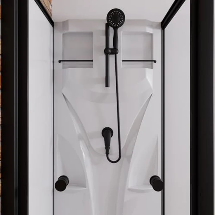 Schulte Komplettdusche Juist, 80x80 cm in Schwarz, mit ESG-Sicherheitsglas, Schiebetür, Duschwanne & Handbrause – Wellnesskabine EP1914504 – Bild 4