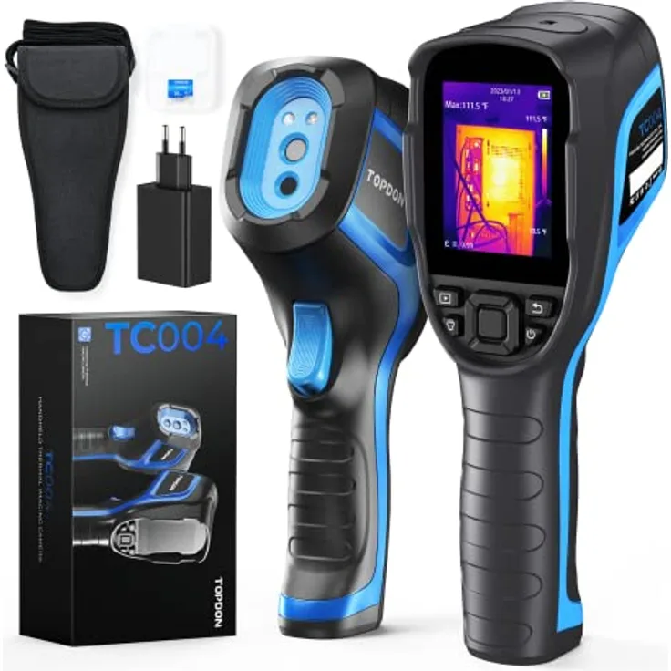TOPDON TC004 Wärmebildkamera, 320x240 TISR Auflösung, Videoaufzeichnung, 12 Stunden Akkulaufzeit, Temperaturbereich –20°C bis +350°C, inklusive 16GB SD-Karte