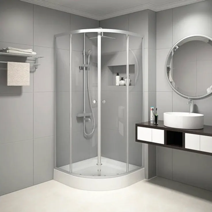 AURLANE Runddusche Chrystal Round 90 x 90 x 200 cm, Schiebetür aus Klarglas mit verchromtem Aluminiumprofil, einfach zu reinigen