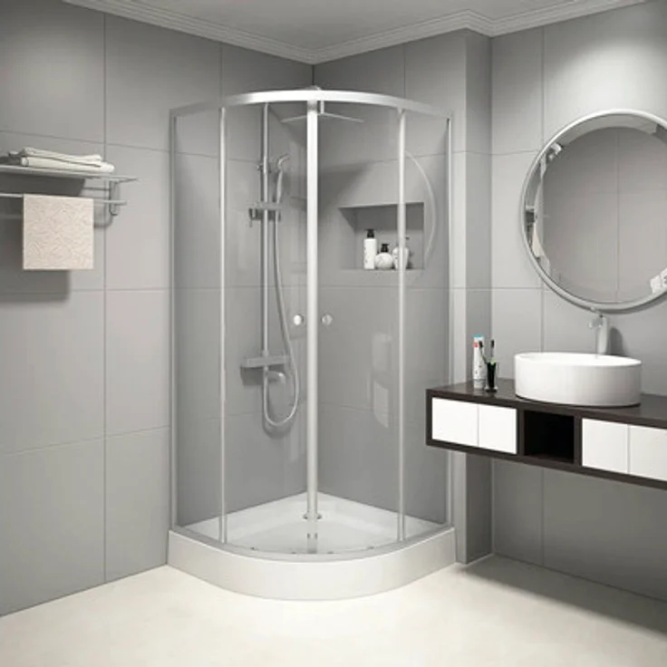 AURLANE Runddusche Chrystal Round 90 x 90 x 200 cm, Schiebetür aus Klarglas mit verchromtem Aluminiumprofil, einfach zu reinigen