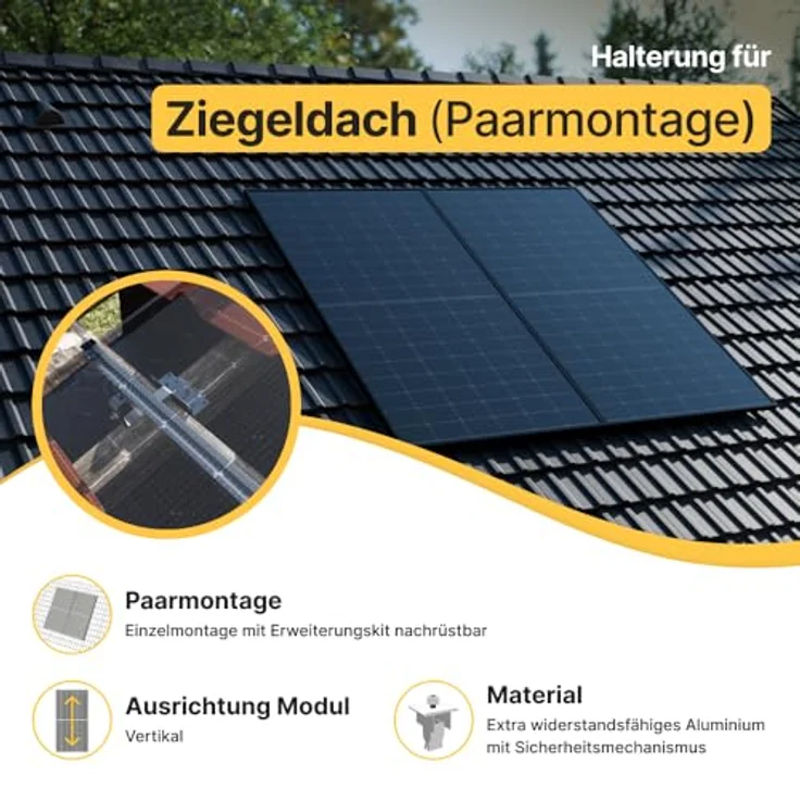 Solakon Balkonkraftwerk 2000W, Photovoltaik Komplettset mit Ziegeldach Halterung, 800W modulares System, steckerfertig, Kabellänge 10m – Bild 6