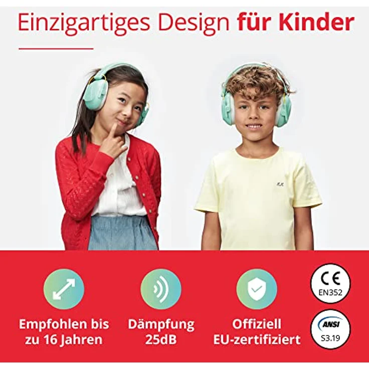Alpine Muffy Lärmschutz Kopfhörer Kinder - Ohrenschützer für Kinder bis zu 16 Jahren – Geräuschdämmender Gehörschutz für Kinder - Komfortabler mit verstellbarem Kopfband - Mint – Bild 2