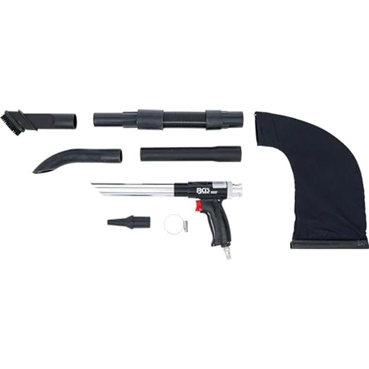 BGS Druckluftaufsatz, Druckluft-Saug- / Blaspistole umschaltbar, 8-tlg. Set mit Metallgehäuse, flexiblen Verlängerungen und Düsen – Bild 8