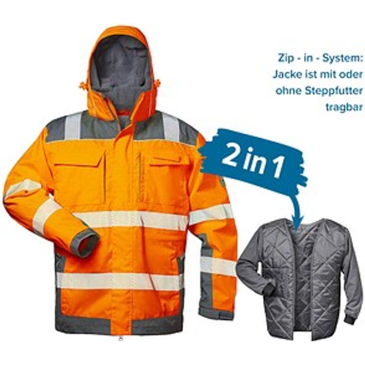 elysee® unisex Warnjacke Winter NIKLAS, reflektierend, winddicht, wasserabweisend, orange, grau, Größe M