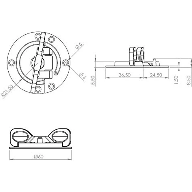 SOTECH 4 Stück Drehriegel Ø 60 mm, Stahl vernickelt, Dreh-Verriegelung, Tischbeschlag Möbelriegel zum Anschrauben – Bild 3