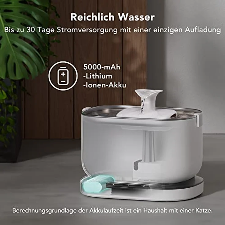 PETLIBRO Trinkbrunnen für Katze Kabellos mit Bewegungsmelder, 2,5L/84oz Dockstream Batteriebetrieben Katzenbrunnen Kabellos mit Akku 5000mAh, 23dB Ultraleise, Einfache Reinigung, BPA-frei – Bild 3