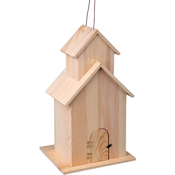 Rayher Holz-Vogelhaus XL, FSC-zertifiziertes Kiefernholz, Maße 22 x 19 x 39 cm, Natur, mit zwei Einfluglöchern und reinigungsfreundlichem Türchen – Bild 4