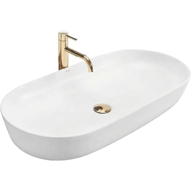 Rea Aufsatzwaschbecken Keramik, oval, hochglanz, weiß, 40x80 cm, ohne Überlauföffnung – Bild 1