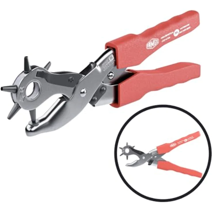 FAMEX Revolverlochzange 3519 Profi Lochzange mit ca. 70 % Hebelübersetzung, Made in Germany, für Leder, Gürtel uvm., vernickelt – Bild 9