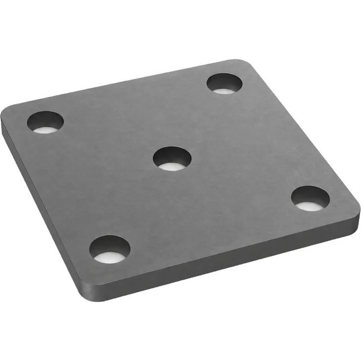 SOTECH Anschweißplatte 125 x 125 x 8 mm Stahl Q235 Schwarz Unbehandelt, 5 Befestigungslöcher Ø14 mm, abgerundete Ecken