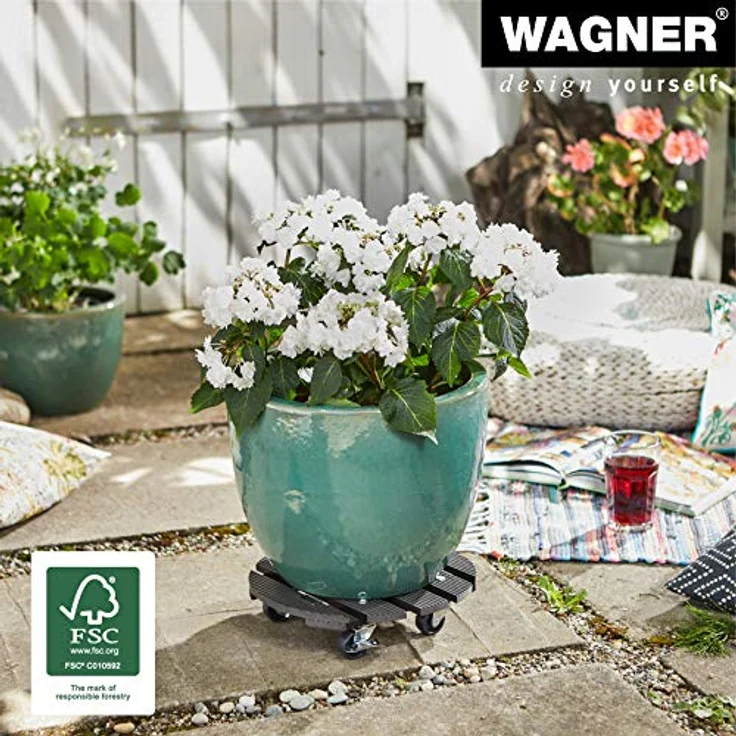 WAGNER Pflanzenroller WPC Ø 29 x 7 cm I Pflanzenroller & Blumenroller für Außenbereich + Innenbereich, anthrazit I Kübelroller Wood Plastic Composite mit 2 Feststellern I Tragkraft 100 kg - 20052501 – Bild 3