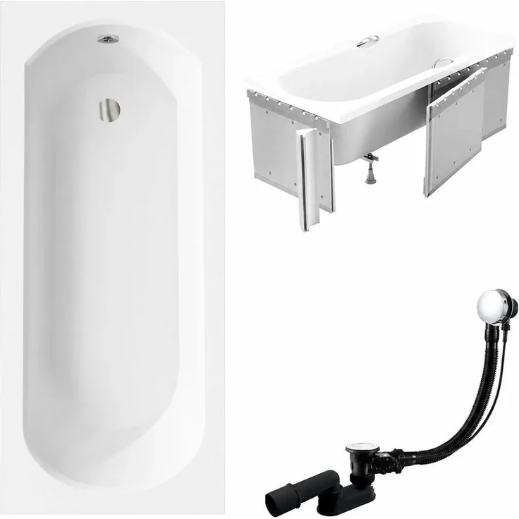 KOLMAN INTRICA SLIM, Rechteckige Acryl-Badewanne 150 x 75 cm mit Styroporverkleidung, Ablauf und Füße, kratzfeste Oberfläche in Schneeweiß