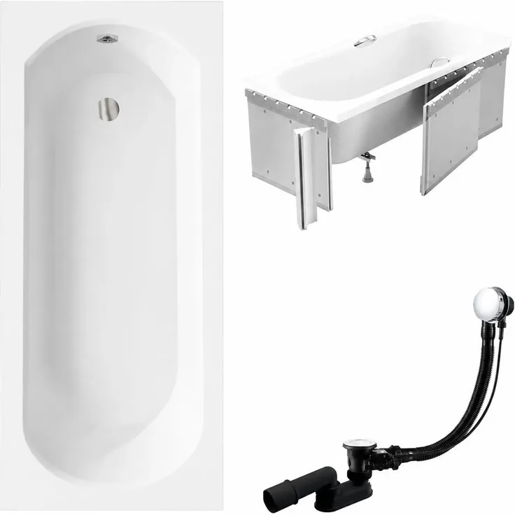 KOLMAN INTRICA SLIM, Rechteckige Acryl-Badewanne 150 x 75 cm mit Styroporverkleidung, Ablauf und Füße, kratzfeste Oberfläche in Schneeweiß