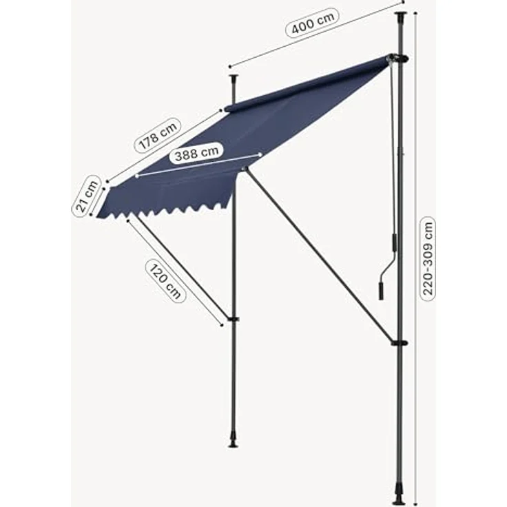 Pro.tec - Klemmmarkise 400x120x200-300cm ohne Bohren Dunkelblau – Bild 3