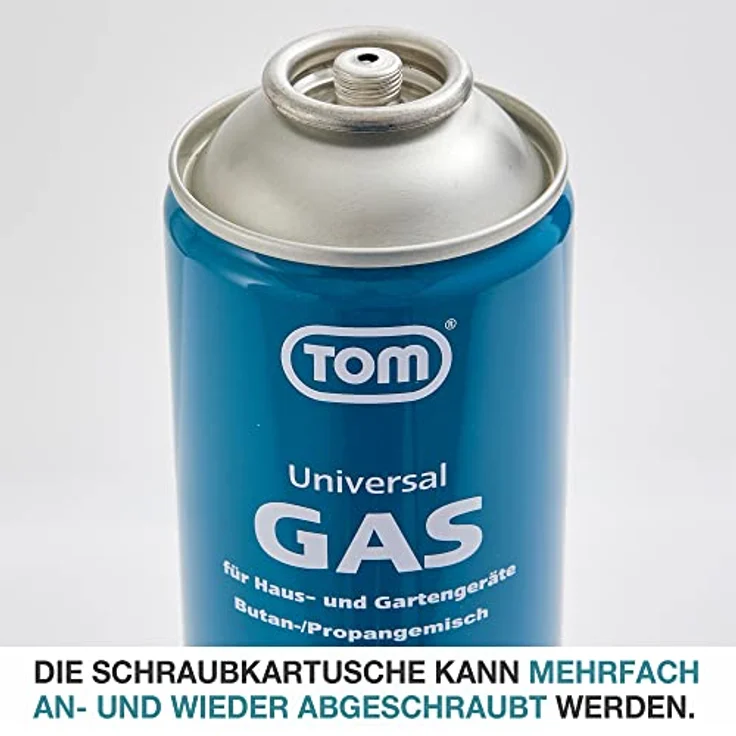 TOM Universalgas Kartuschen 8er Set LG-600, 336 g Propan-/Butangas pro Kartusche, sicheres Ventilsystem, ideal für Camping und Gartenarbeiten – Bild 3