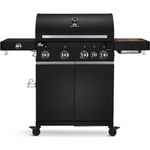 BURNHARD 4-Brenner Gasgrill Big FRED Deluxe BLACK Series 3 inkl. Backburner, 900°C Infrarot-Keramikbrenner, Seitenkochfeld, Edelstahl-Grillrost, Grillabdeckung, Grillwagen + klappbare Seitentische, Schwarz