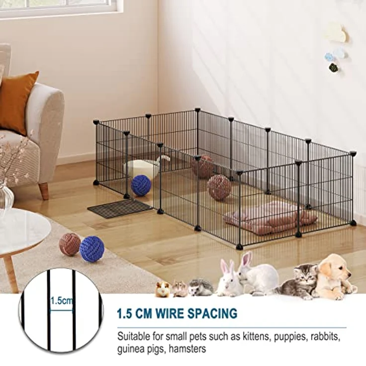 EUGAD Freigehege für Kaninchen 36cm hoch Indoor, Freilaufgehege Kaninchen draußen, Meerschweinchen gehege innen, Kleintiergehege Metallgitter, Gehege für Kleintiere DIY 142x36x72cm L – Bild 2
