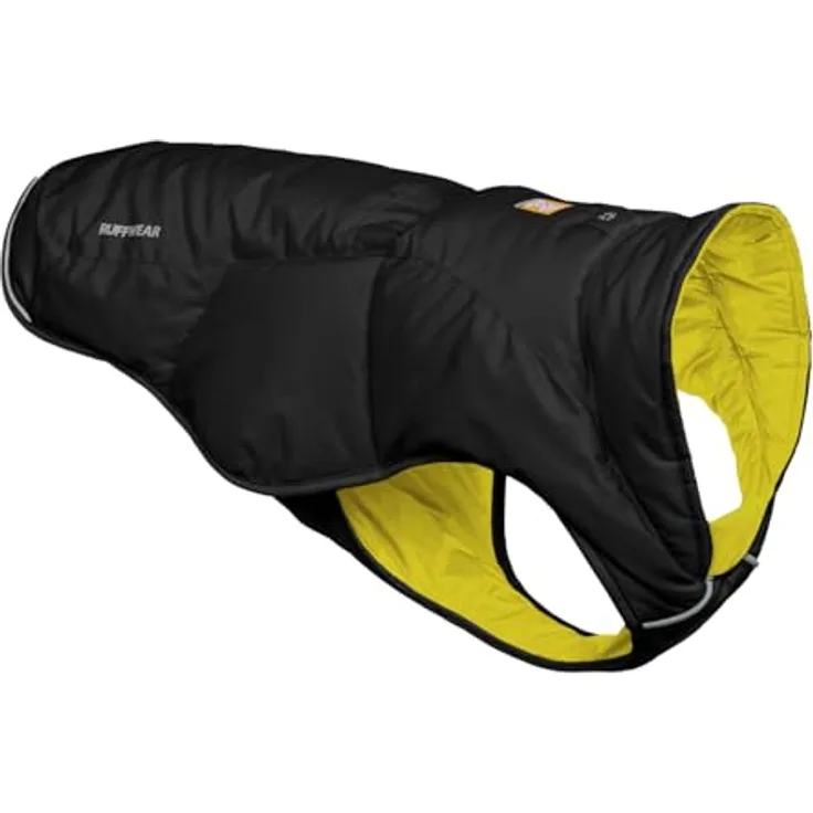 RUFFWEAR Quinzee Regenjacke für kleine Hunde, isolierter Allwetter-Hundemantel, Wasserabweisende Hundejacke, leichte Hundeweste und Tragetasche, Größe S, Obsidianschwarz