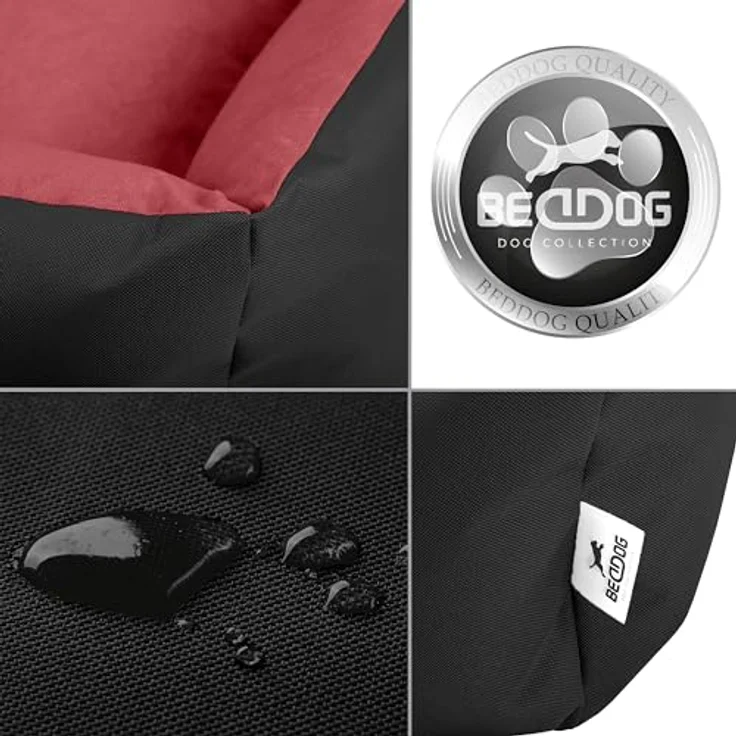 BedDog Hundebett LUPI, Hundekissen mit abziehbaren waschbaren Bezug, Hundekorb, Hundesofa, für kleine Hunde, S, schwarz-rot – Bild 5