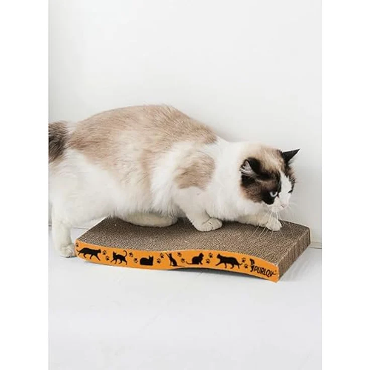 Purlov Kratzpappe mit Katzenminze Ergonomisch Widerstandsfähig Recycelbar Lounge-Bett für Katzen 22037, Rustikales Design mit gelbem Rand – Bild 4