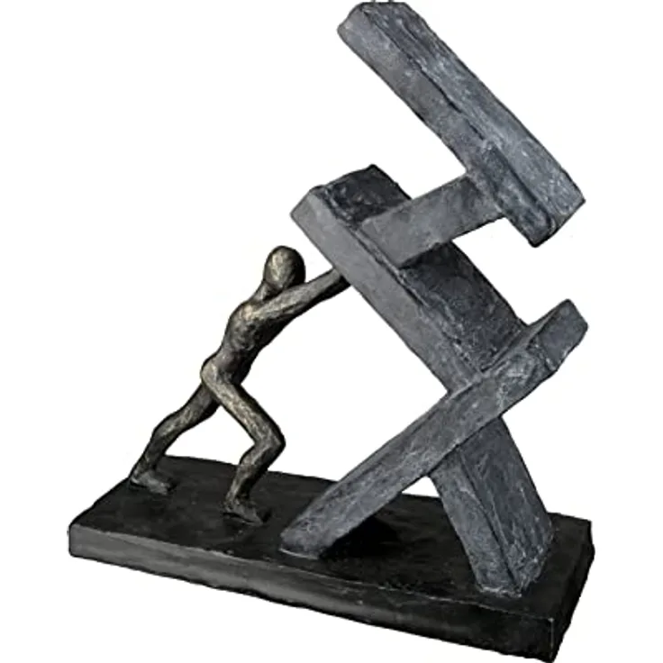 Casablanca modernes Design GILDE Deko Skulptur Figur - Sütze - Holding Kunstharz anthrazitfarben, bronzefarben 37352 - Höhe 23,5 cm