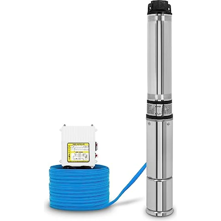 EBERTH 4" Tiefbrunnenpumpe, Edelstahl, 370W, 31m Förderhöhe, 20m Kabel, mit Schmutzsieb – Bild 1
