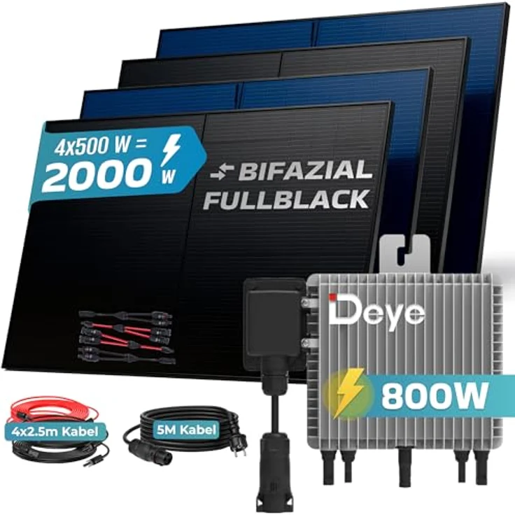 SUNNIVA® 2000W Balkonkraftwerk BIFAZIAL FULLBLACK, 800W Mikro-Wechselrichter, Bluetooth und WIFI, komplett steckerfertig – Bild 2