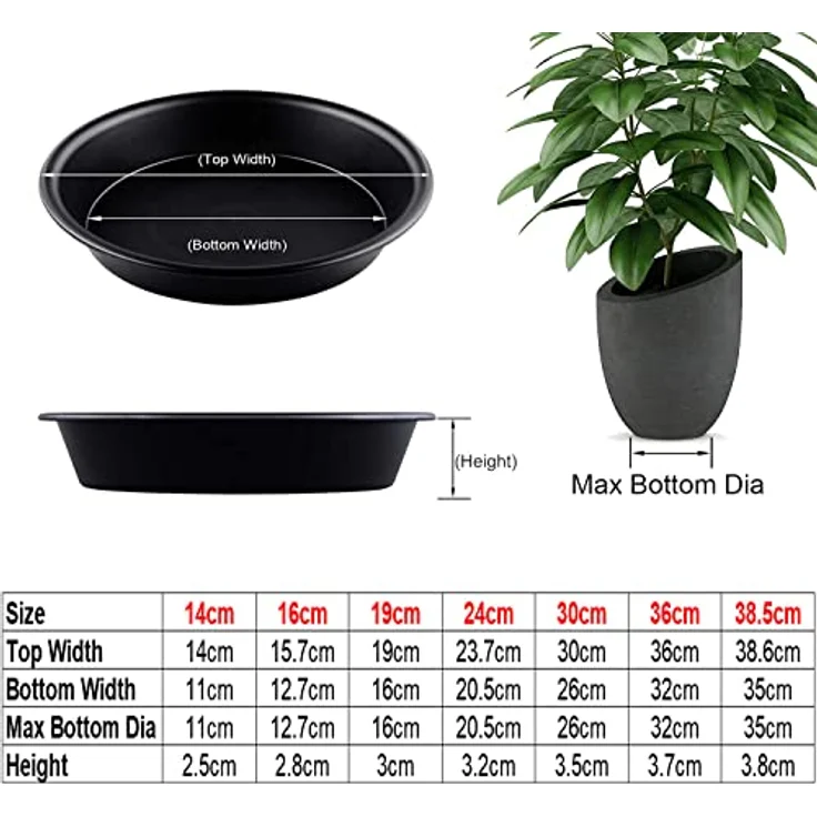 TStarJungle Blumentopf Untersetzer 5er Set, 14 cm, robuster Kunststoff für Innen- und Außenpflanzen, hohe Bauhöhe zum Schutz von Oberflächen – Bild 2