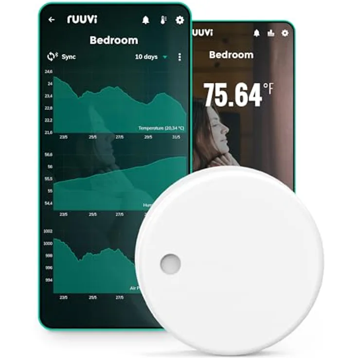 Ruuvi RuuviTag Bluetooth Umweltsensor 4 in 1, Thermometer, Hygrometer, Luftdrucksensor, Bewegungserkennung, Weiß