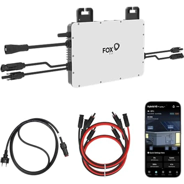 SUNNIVA Fox ESS Mikro-Wechselrichter M1-800-E, 800 W für Balkonkraftwerk, IP67 wetterfest, Plug-&-Play, 2 MPPT, Bluetooth & WiFi, inkl. 5 m Anschlusskabel & 4x 1 m Solar-Verlängerungen – Bild 1