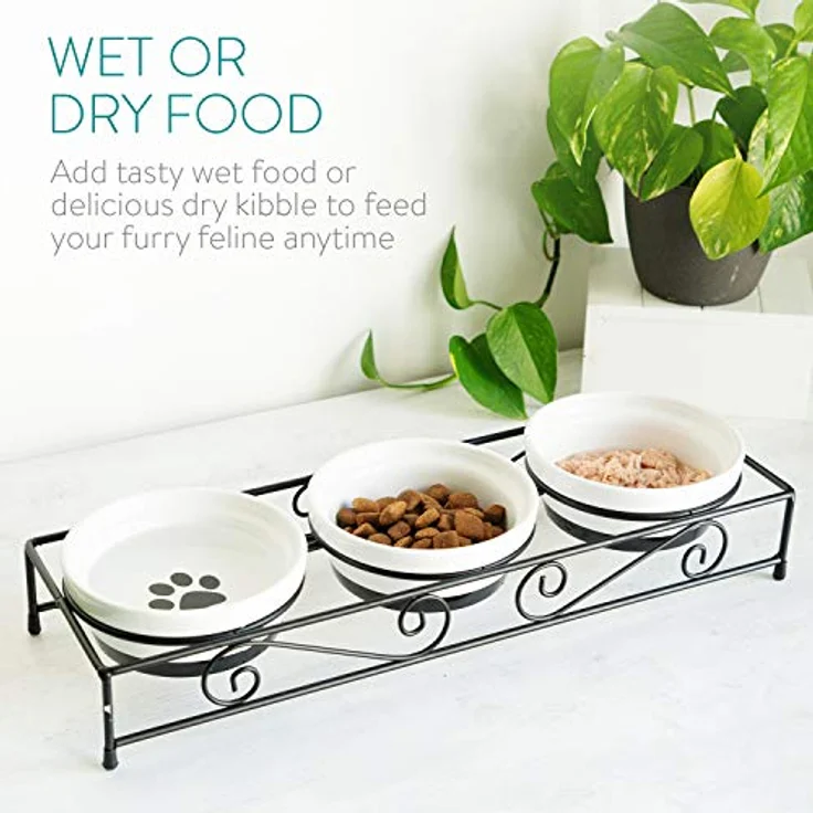 Navaris 3X Futternapf Katze Katzennapf erhöht - Katzen Napfset aus Keramik und Metall - Fressnapf Futterstation - Napf Set - 3 Stück Katzennäpfe – Bild 4