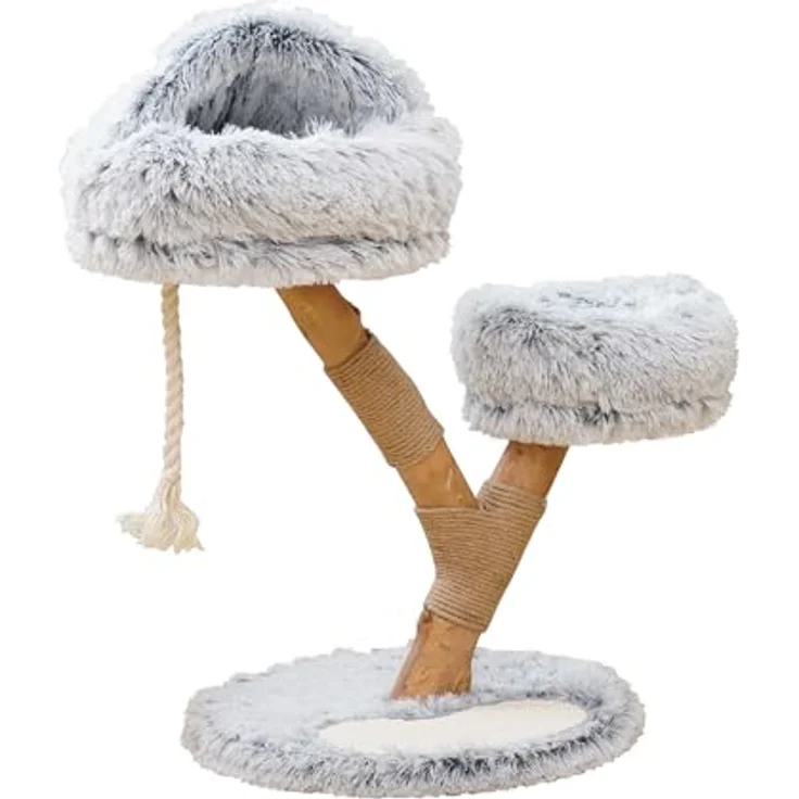 Dehner Lieblinge Kratzbaum Berlioz, Katzenbaum robust, Kletterbaum für Katzen, Plüsch/Spanplatte/Jute/Holz, hellgrau – Bild 1