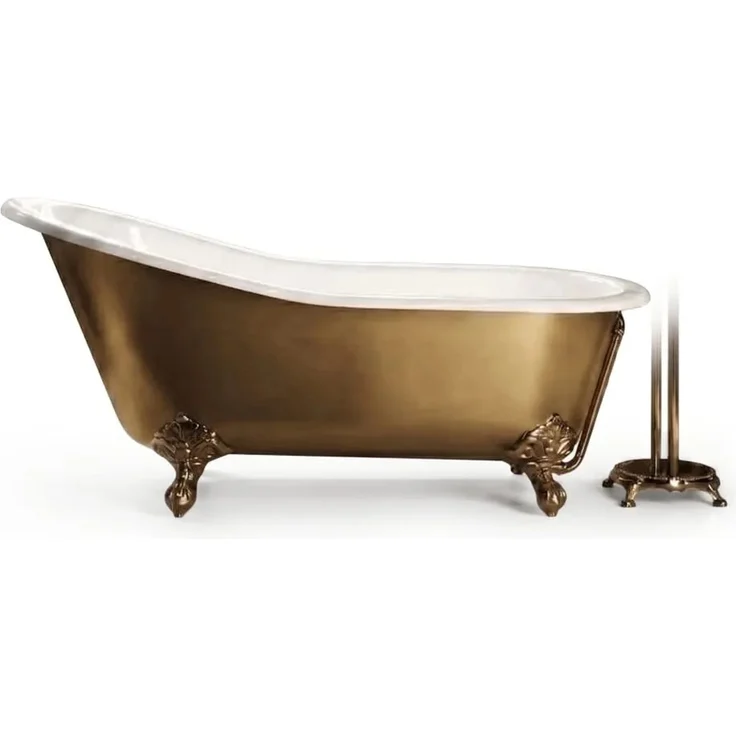 Rogier & Mothes Gusseisen Badewanne Ashford Gold, freistehend, 156cm x 78cm, handbemalt, antibakterielle Oberfläche, hohe Rückenlehne