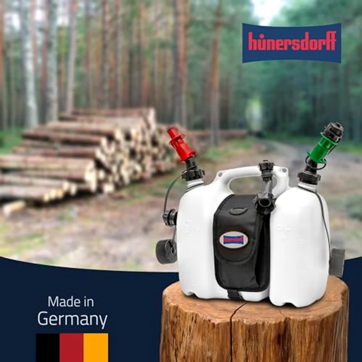 hünersdorff PROFI Doppelkanister - Kombikanister für Kraftstoff und Öl mit Satteltasche und zwei Einfüllsystemen, 6 + 3 Liter, UN-Zulassung, Made in Germany – Bild 7