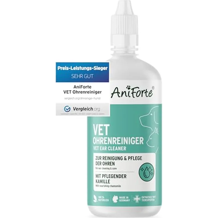 AniForte Vet Kamille Ohrenreiniger 250ml, sanfte Ohrreinigung für Hunde, Katzen & Pferde, beruhigend bei Juckreiz und Entzündungen