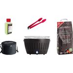 LotusGrill Starter-Set Classic 1x Grill Anthrazitgrau mit USB-Anschluß, 1x Buchenholzkohle 2,5 kg, 1x Brennpaste 200ml, 1x Würstchenzange Farbe nach Vorrat, 1x Tragetasche, raucharmer Holzkohlegrill