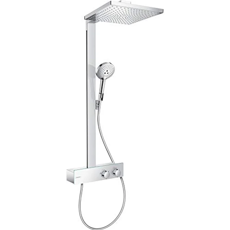 hansgrohe Duschsystem Raindance E 300 Regendusche (Duschkopf, Duschstange, Thermostat, Schlauch, 3 Strahlarten) Chrom – Bild 1