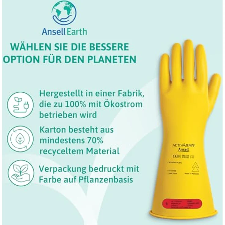 Ansell Activ ARMR RIG014Y110, Naturlatex Elektrikerhandschuh Größe 11, isoliert bis 1000 V AC, optimierte Flexibilität, erweiterte Stulpe – Bild 10