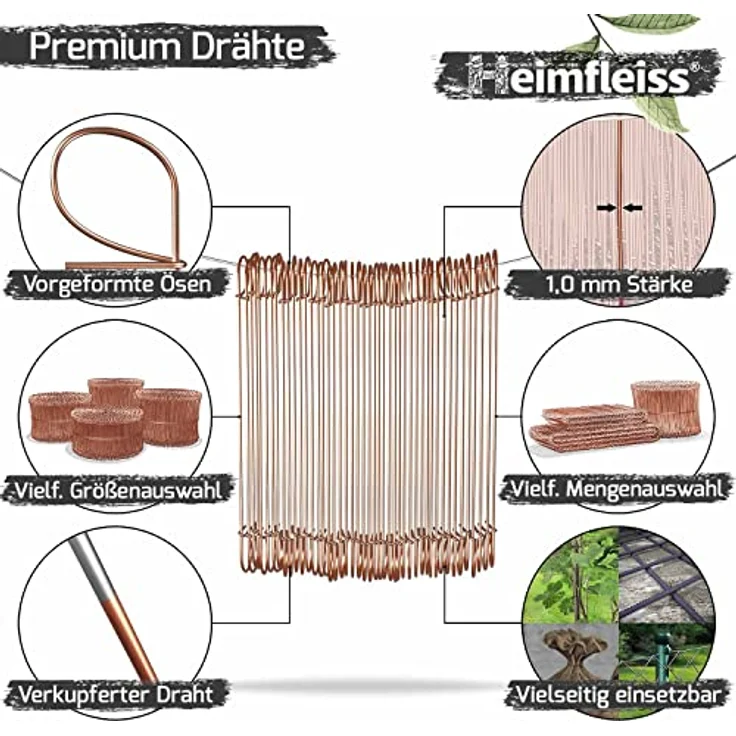 Heimfleiss® Drillapparat Driller + verkupfertem Rödeldraht 1,0 x 100-160 mm (250 Stk.) - hochwertiges Set aus Drahtbinder Rödelzange & Bindedraht Sackverschluss - Drahtverschluss Ösendraht Drill Draht – Bild 4