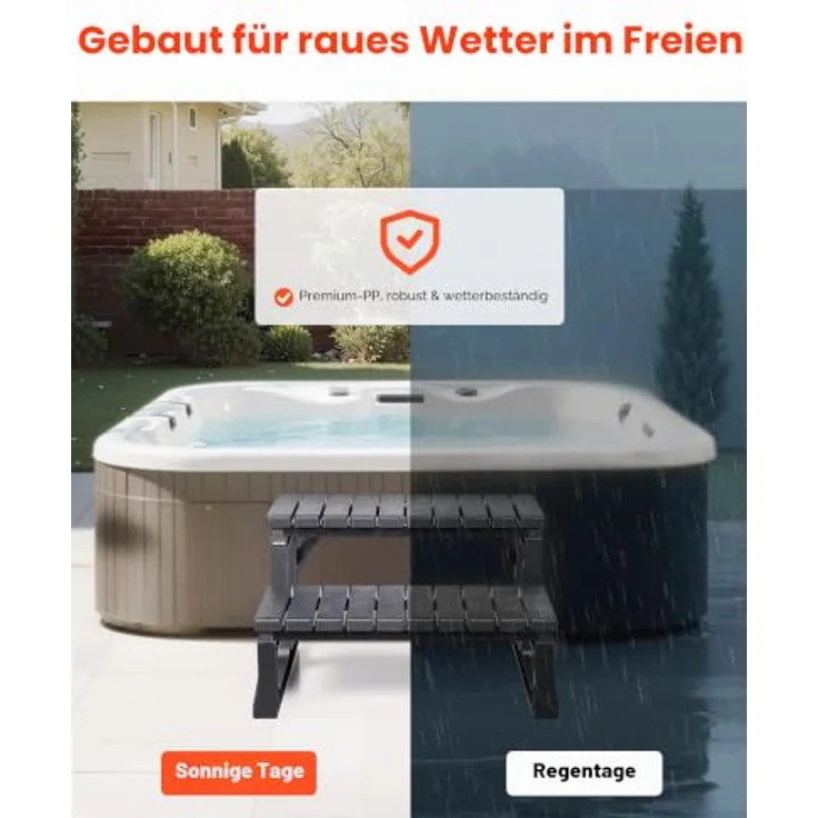 VEVOR 2-stufige Pooltreppe, PP-Leiter für oberirdische Pools, 599,44 mm breit, schwarze Außentreppe mit 145,15 kg Tragkraft und rutschfester Lauffläche – Bild 4