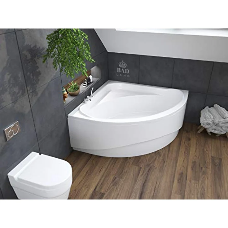 Polimat BADLAND Eckbadewanne STANDARD 140x140 cm, Weiß Acryl, Komplettset mit Acrylschürze, Füßen und Chrom Automatik Ablaufgarnitur, Made in EU 4in1 – Bild 2