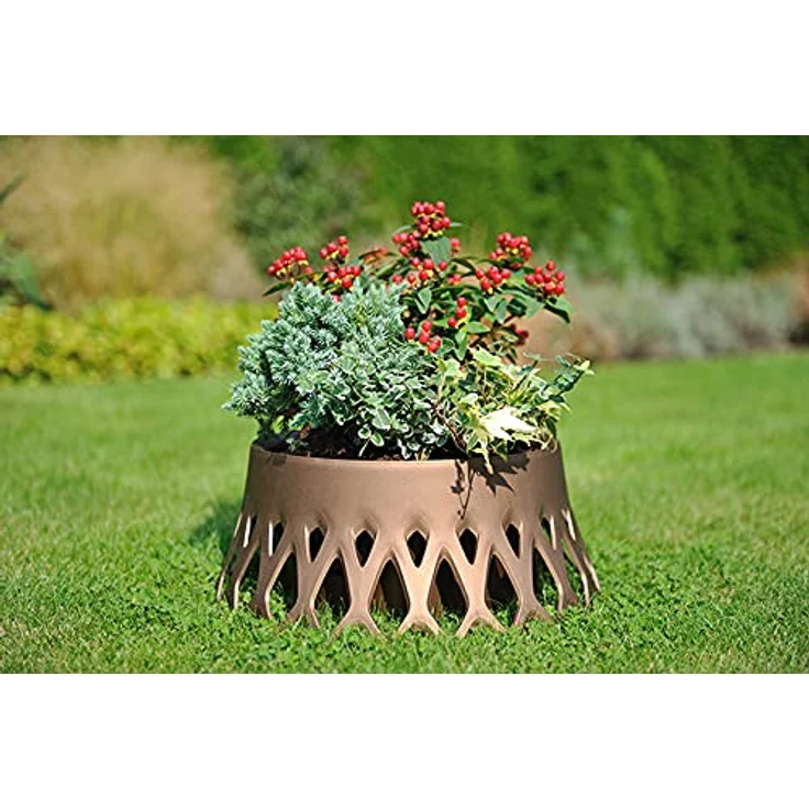 Plastia Roseta Grabschale mit Wasserspeicher - Runde Pflanzschale für Friedhof - Frostsicher Blumentopf aus Hochwertigem Kunststoff, Ø 30 cm, Bronze – Bild 4