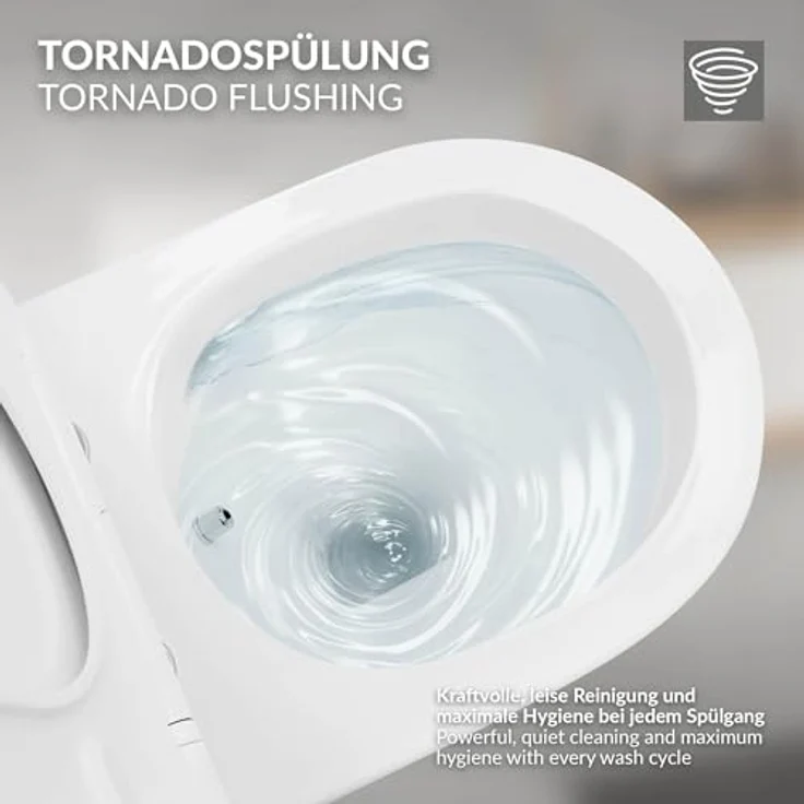 LuxeBath Wand-WC (Weiß) mit Bidet-Funktion, Softclose-Mechanismus und kraftvoller Tornadospülung, spülrandloses Design – Bild 6